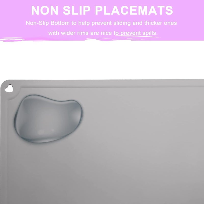 Mudocp Silicone Placemats for Toddler, Non-Slip Baby Table Mat for Restaurants, Dishwasher Safe & Travel Ready | 2 Pack Wipeable Kids Placemats for Dining Table (Peach, Grey) - Image 3